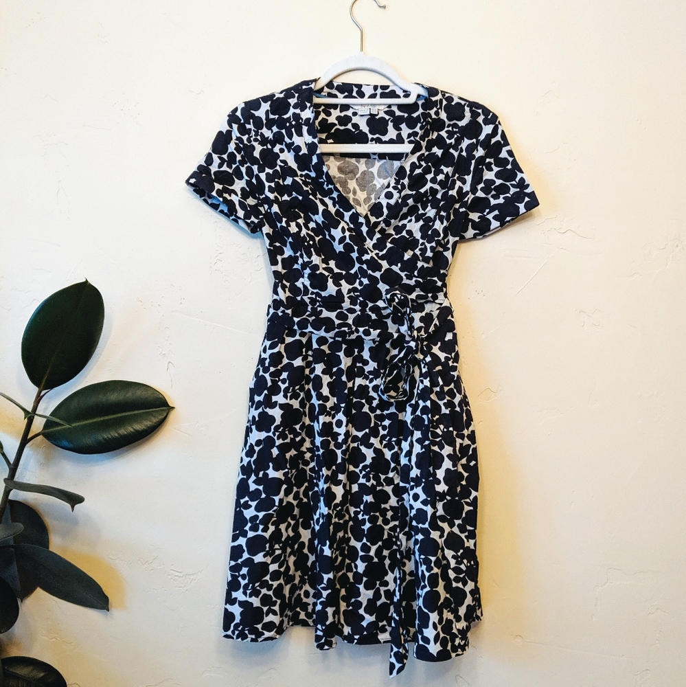 Boden Lara Wrap Dress in Blue Apple Print
